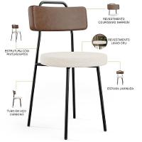 Kit 08 Cadeiras Decorativas Estofada Sala Jantar Barcelona L02 Couríssimo Marrom Linho Cru - Lyam - 8