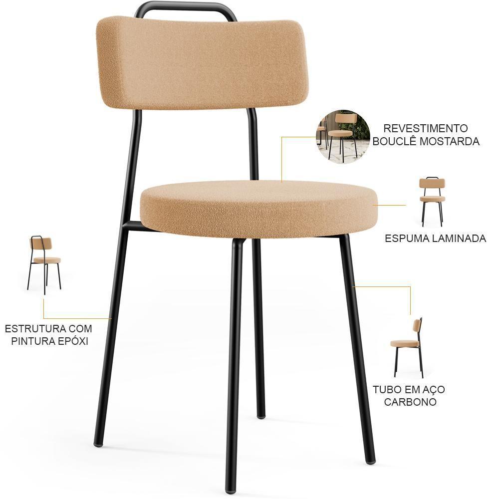 Kit 04 Cadeiras Decorativas Estofada Para Sala De Jantar Barcelona L02 Bouclê Mostarda - Lyam Decor - 7