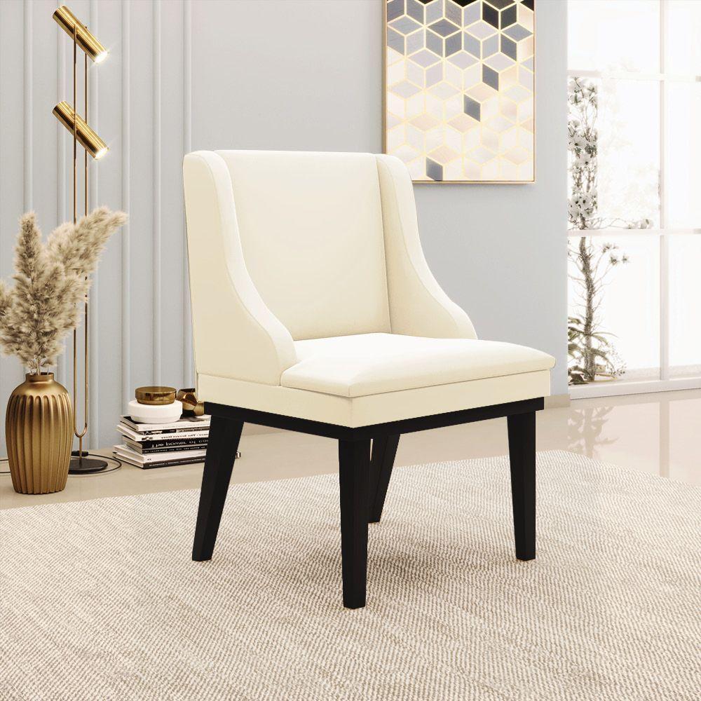 Kit 10 Cadeiras Liz Veludo Bege Base Fixa Madeira Preto - - 10