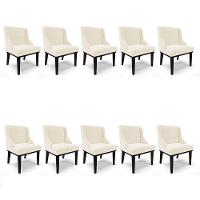 Kit 10 Cadeiras Liz Veludo Bege Base Fixa Madeira Preto - - 1