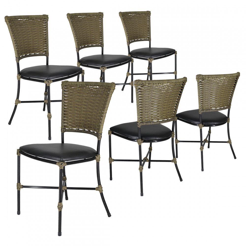 Jogo Com 6 Cadeiras Gramado Fibra Sintética Pequi Com Preto - 1