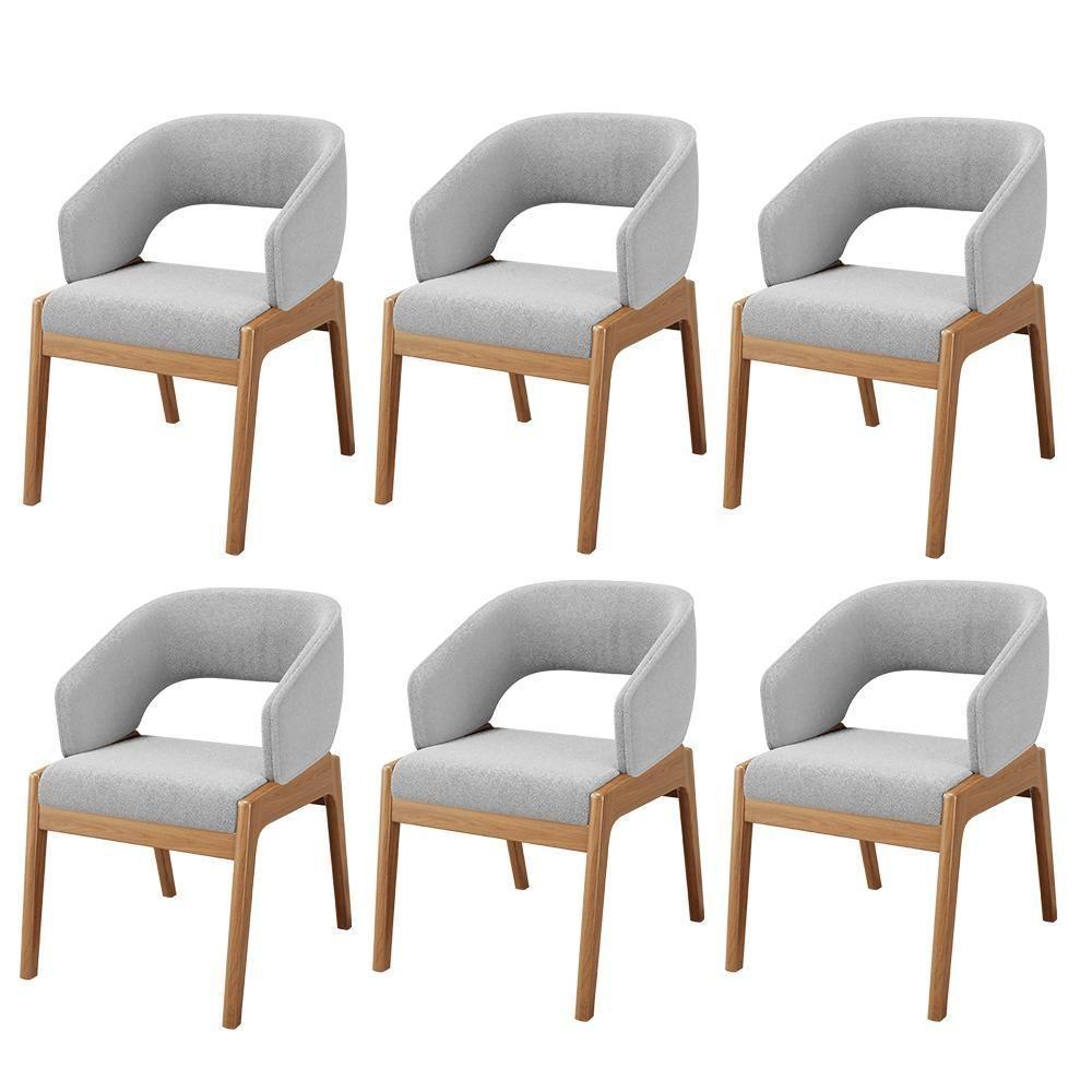 Kit 06 Cadeiras De Jantar E Estar Living Estofada Lince L02 Bouclê Cinza - Lyam Decor - 1