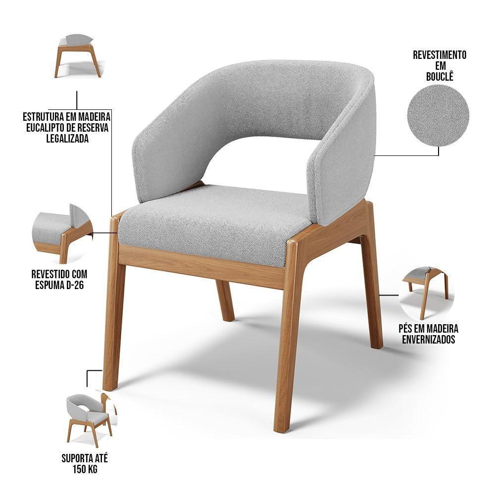 Kit 06 Cadeiras De Jantar E Estar Living Estofada Lince L02 Bouclê Cinza - Lyam Decor - 4