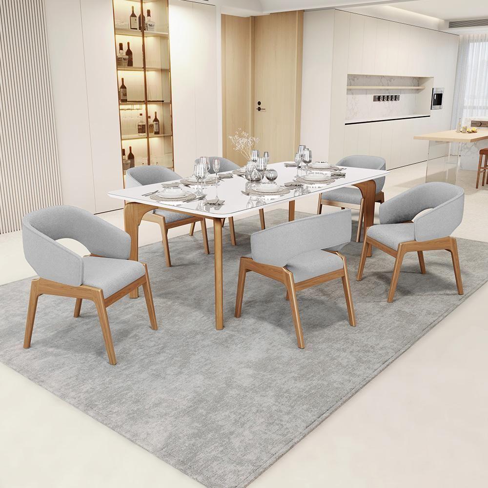 Kit 06 Cadeiras De Jantar E Estar Living Estofada Lince L02 Bouclê Cinza - Lyam Decor - 6