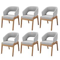 Kit 06 Cadeiras De Jantar E Estar Living Estofada Lince L02 Bouclê Cinza - Lyam Decor - 1