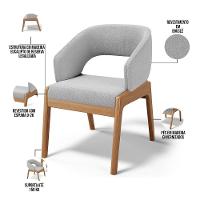 Kit 06 Cadeiras De Jantar E Estar Living Estofada Lince L02 Bouclê Cinza - Lyam Decor