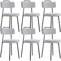 Kit 06 Cadeiras Decorativas Estofada Para Sala De Jantar Barcelona L02 Bouclê Cinza - Lyam Decor - 1