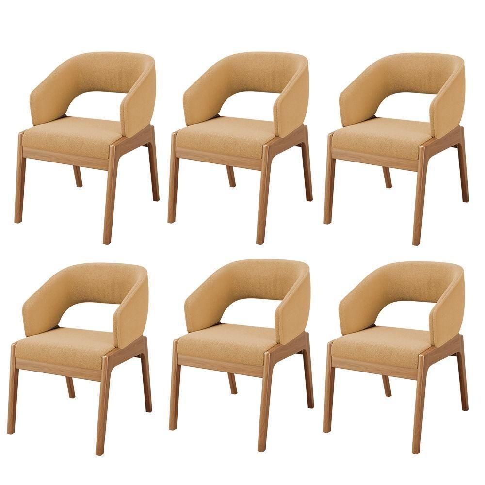 Kit 06 Cadeiras De Jantar E Estar Living Estofada Lince L02 Bouclê Mostarda - Lyam Decor - 1