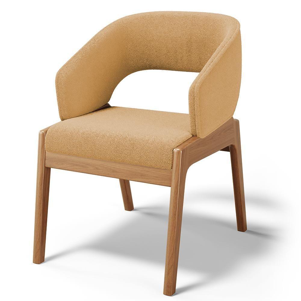 Kit 06 Cadeiras De Jantar E Estar Living Estofada Lince L02 Bouclê Mostarda - Lyam Decor - 6