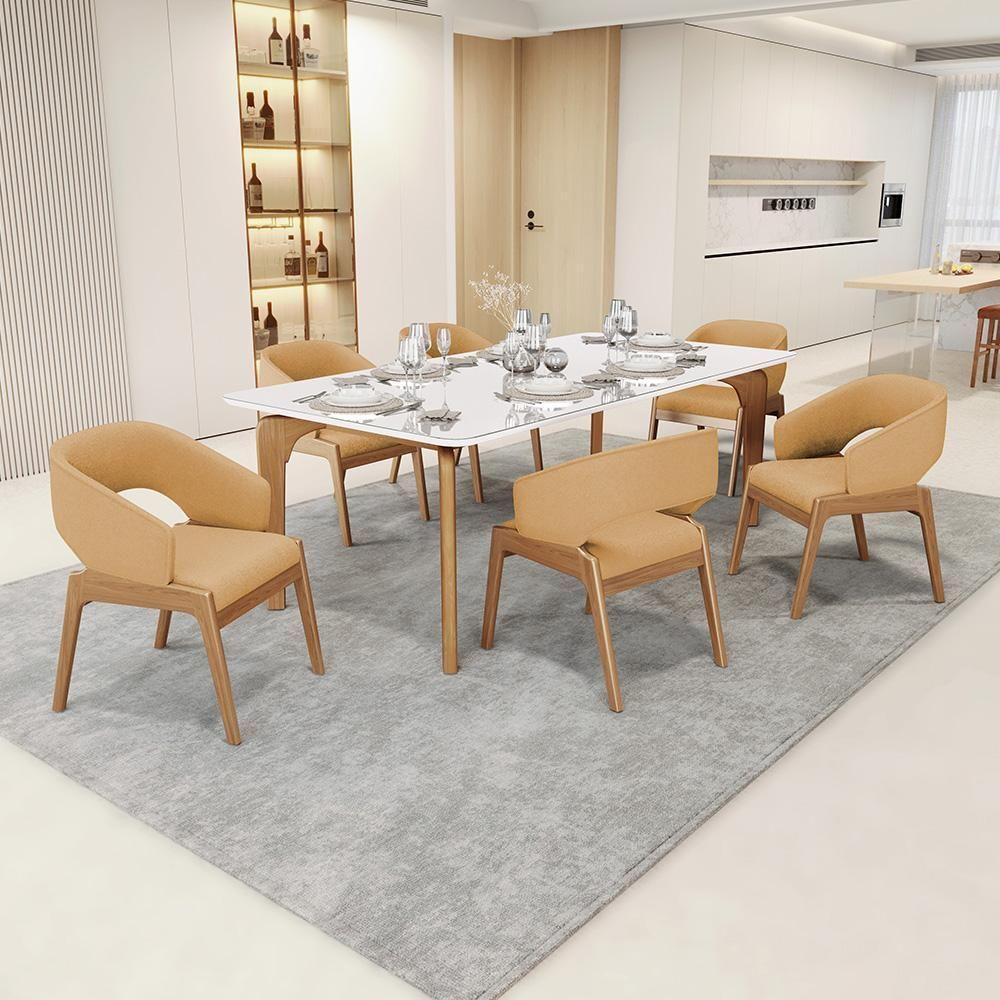 Kit 06 Cadeiras De Jantar E Estar Living Estofada Lince L02 Bouclê Mostarda - Lyam Decor - 7