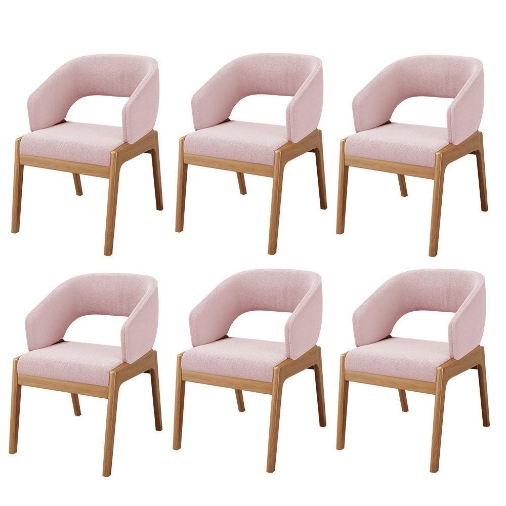 Kit 06 Cadeiras De Jantar E Estar Living Estofada Lince L02 Bouclê Rosê - Lyam Decor - 1