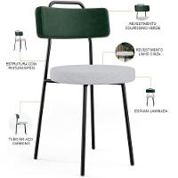 Kit 06 Cadeiras Decorativa Estofada Sala Jantar Barcelona L02 Facto Verde Musgo Linho Cinza - Lyam - 7
