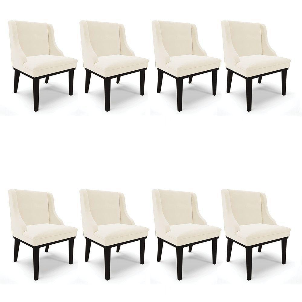 Kit 08 Cadeiras Liz Veludo Base Fixa Madeira PretoBege - 1