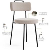 Kit 04 Cadeiras Decorativas Estofada Para Sala De Jantar Barcelona L02 Bouclê Creme - Lyam Decor - 3
