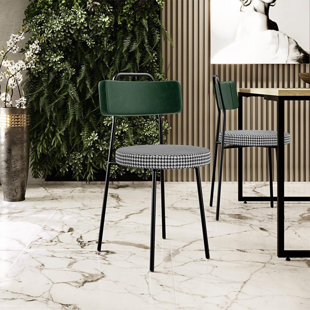 Kit 06 Cadeiras Decorativa Estofada Sala Jantar Barcelona L02 Facto Verde Musgo Pied Poule - Lyam - 4