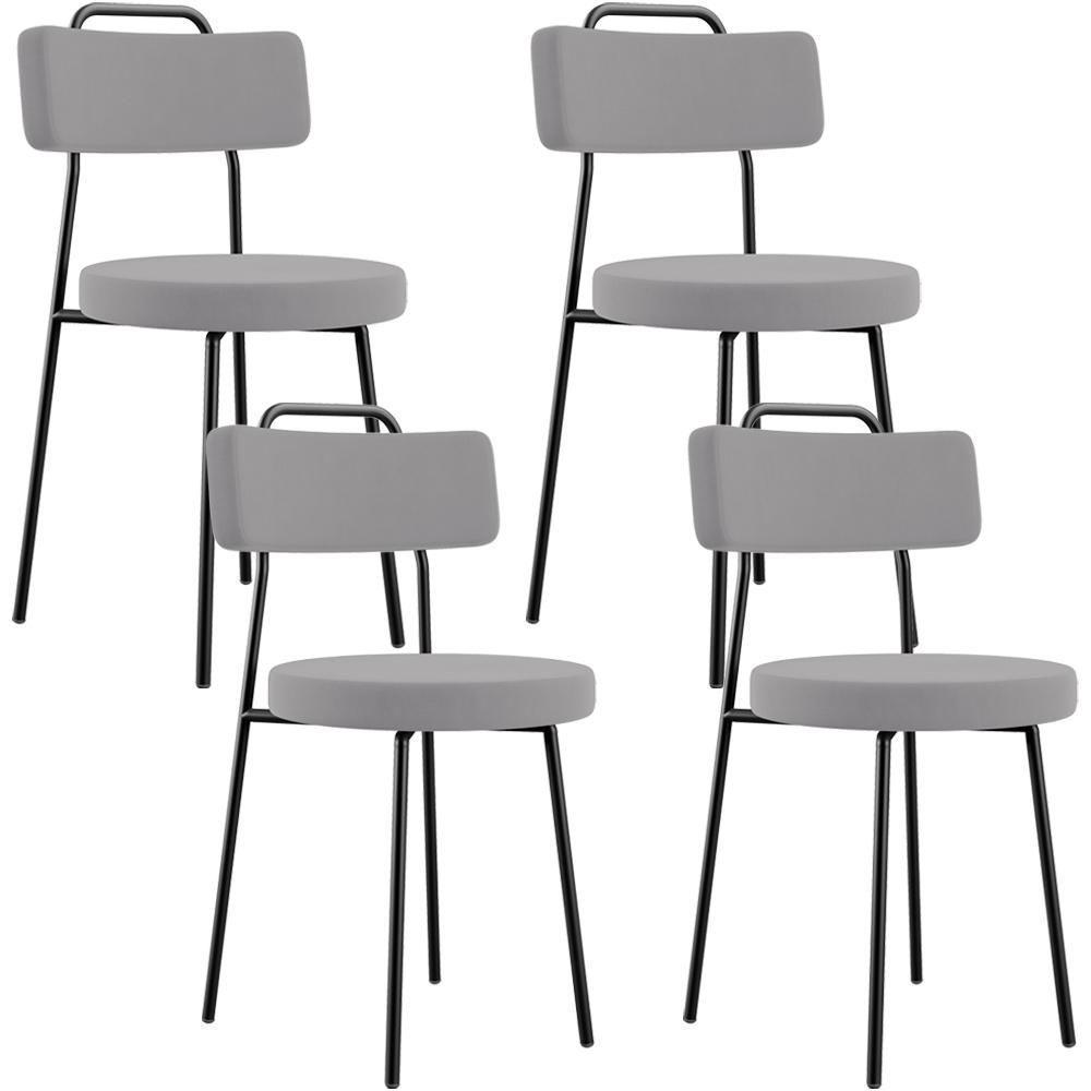 Kit 04 Cadeiras Decorativas Estofada Para Sala De Jantar Barcelona L02 Suede Cinza - Lyam Decor - 1