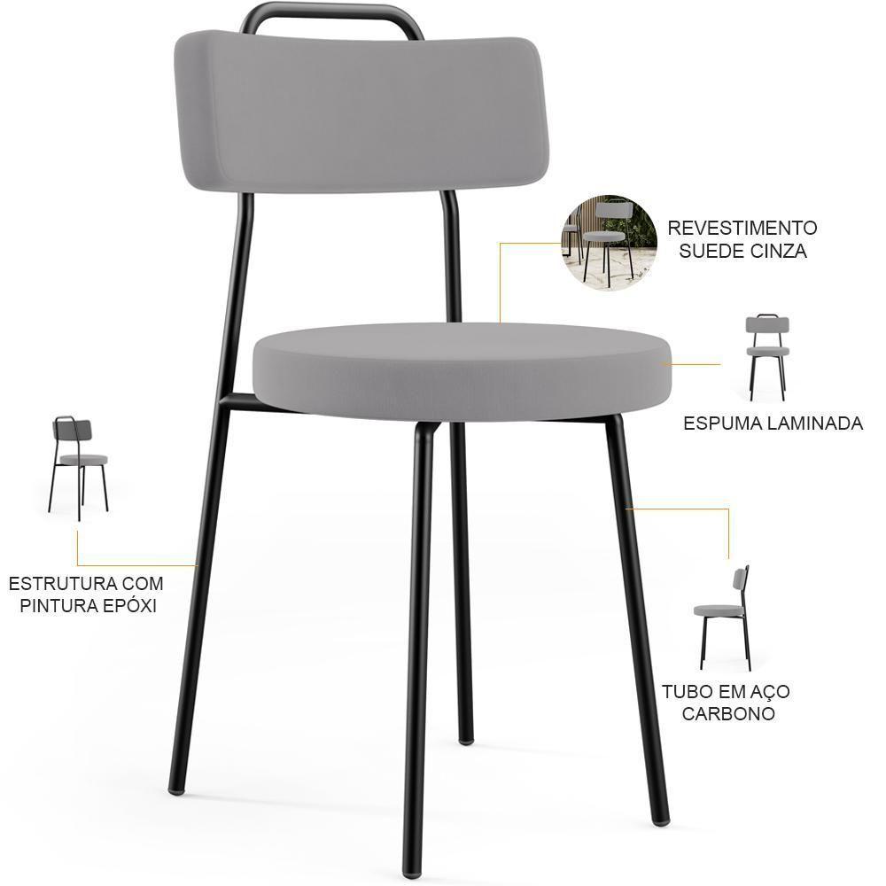 Kit 04 Cadeiras Decorativas Estofada Para Sala De Jantar Barcelona L02 Suede Cinza - Lyam Decor - 4