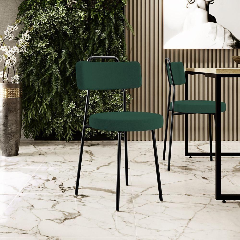 Kit 06 Cadeiras Decorativas Estofada Para Sala De Jantar Barcelona L02 Bouclê Verde - Lyam Decor - 6