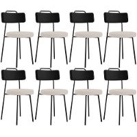 Kit 08 Cadeiras Decorativa Estofada Sala De Jantar Barcelona L02 Couríssimo Preto Linho Bege - Lyam - 1