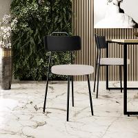 Kit 08 Cadeiras Decorativa Estofada Sala De Jantar Barcelona L02 Couríssimo Preto Linho Bege - Lyam - 6