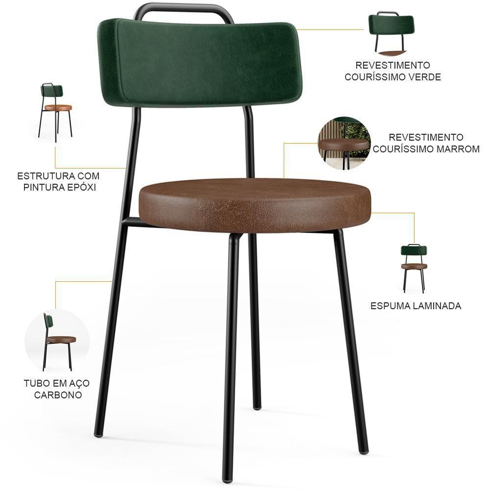 Kit 06 Cadeiras Estofada Para Sala Jantar Barcelona L02 Facto Verde Musgo Couríssimo Marrom - Lyam - 8