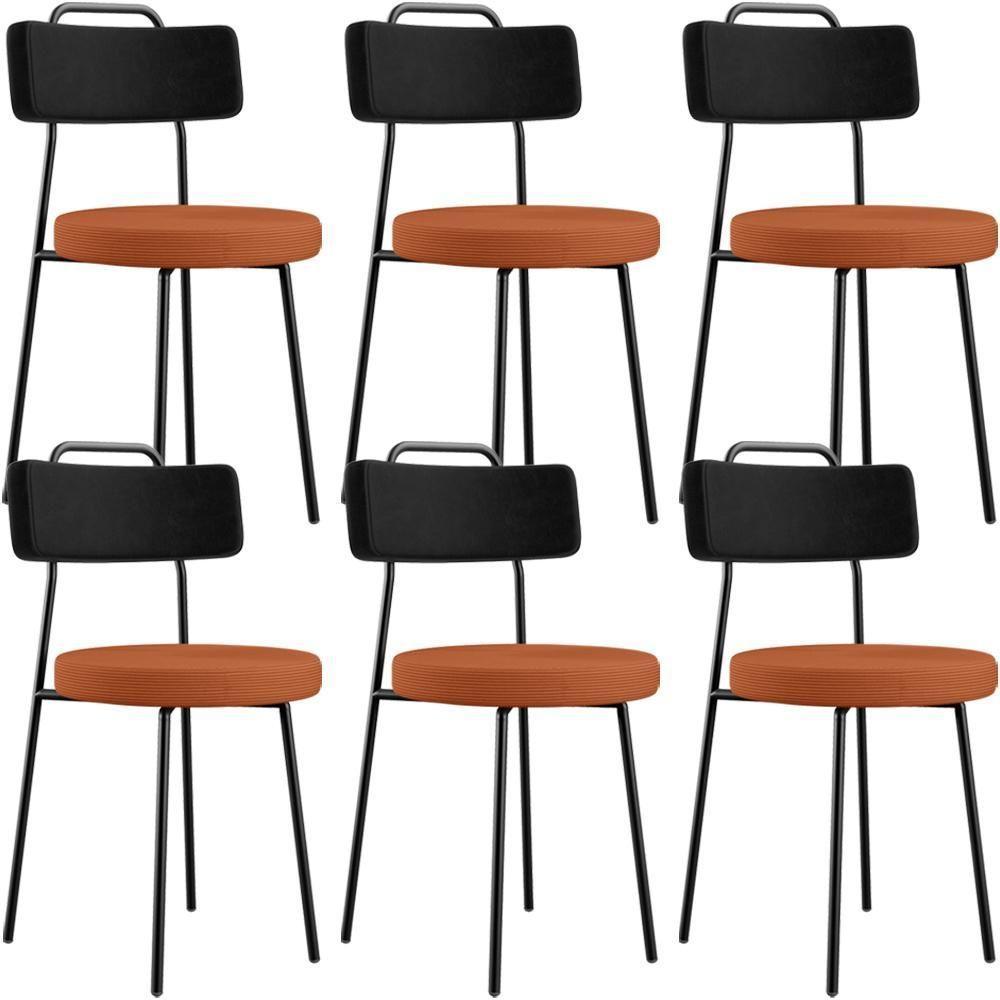 Kit 06 Cadeiras Estofada Para Sala De Jantar Barcelona L02 Couríssimo Preto Tecido Terracota - Lyam - 1