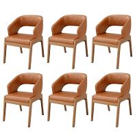 Kit 06 Cadeiras De Jantar E Estar Living Estofada Lince L02 Couríssimo Camel - Lyam Decor - 1