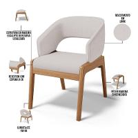 Kit 06 Cadeiras De Jantar E Estar Living Estofada Lince L02 Linho Bege - Lyam Decor - 7