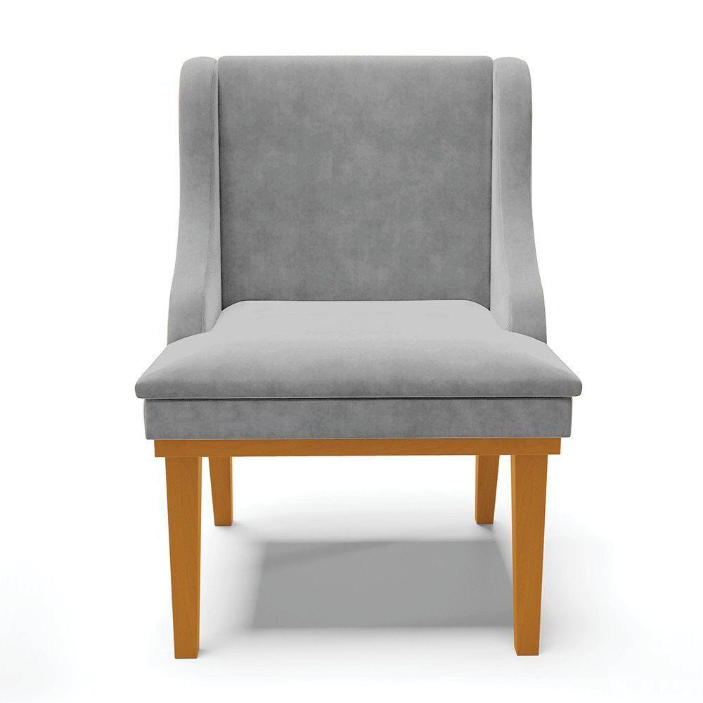 Kit 06 Cadeiras De Jantar Base Madeira Castanho Cinza - 7