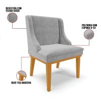 Kit 06 Cadeiras De Jantar Base Madeira Castanho Cinza