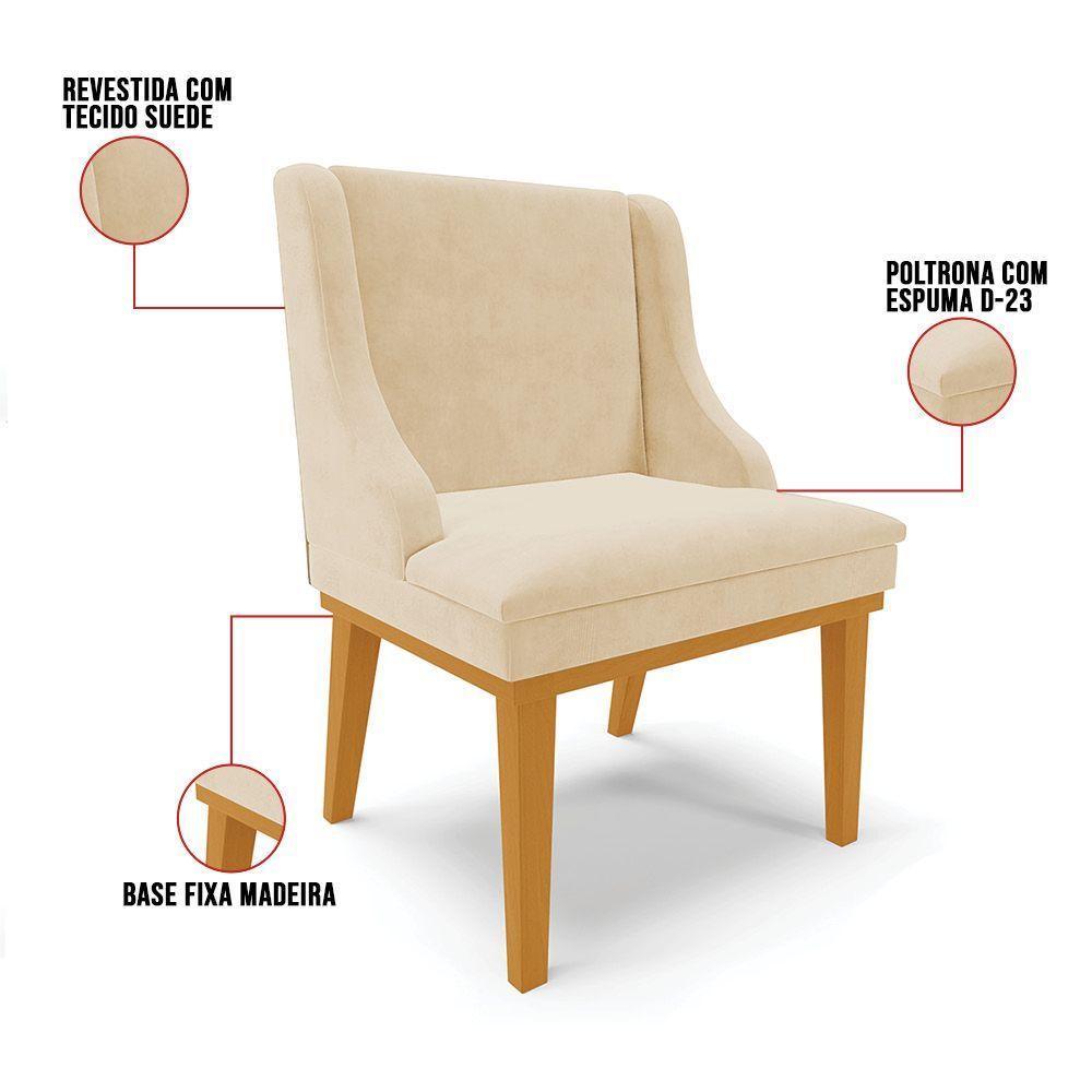 Kit 02 Cadeiras De Jantar Base Madeira Castanho Bege - 4