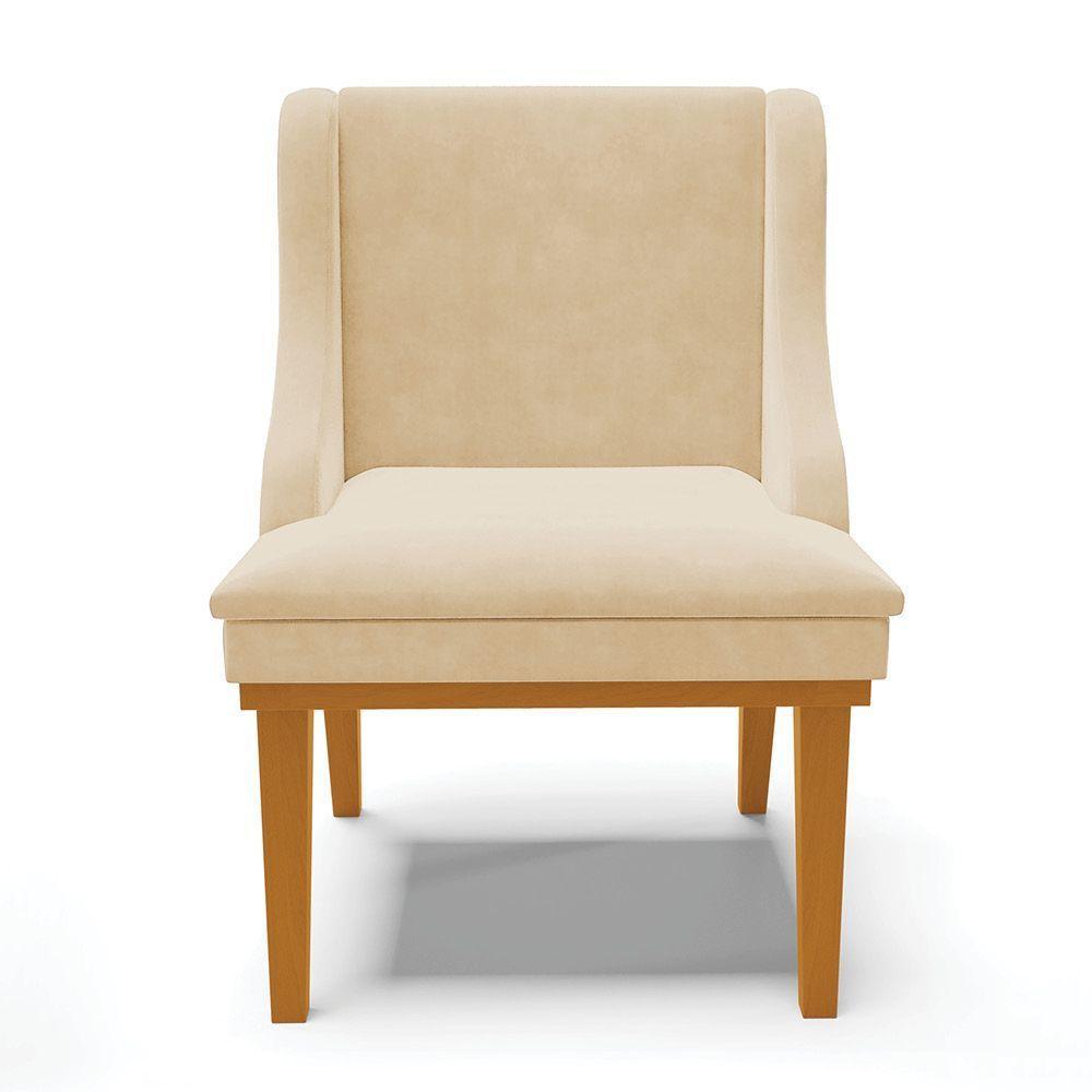 Kit 02 Cadeiras De Jantar Base Madeira Castanho Bege - 7