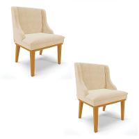 Kit 02 Cadeiras De Jantar Base Madeira Castanho Bege - 1