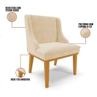 Kit 02 Cadeiras De Jantar Base Madeira Castanho Bege - 7