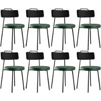 Kit 08 Cadeira Estofada Para Sala Jantar Barcelona L02 Couríssimo Preto Facto Verde Musgo - Lyam - 1
