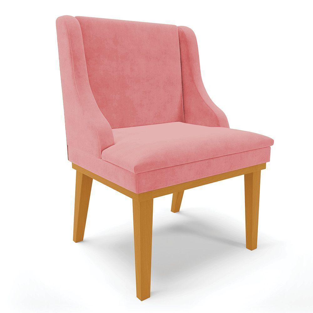 Cadeira De Jantar Liz Suede Base Fixa Madeira Castanho Rose - 1