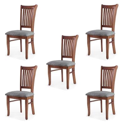 Kit 5 Cadeiras Jantar Bakeri Linho Cinza/Imbuia