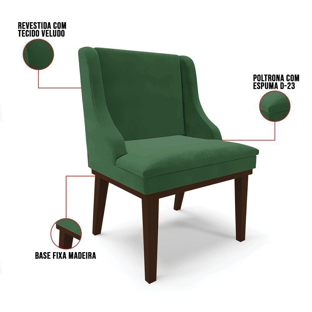 Kit 06 Cadeiras Liz Veludo Verde Base Fixa Madeira Marrom - - 4