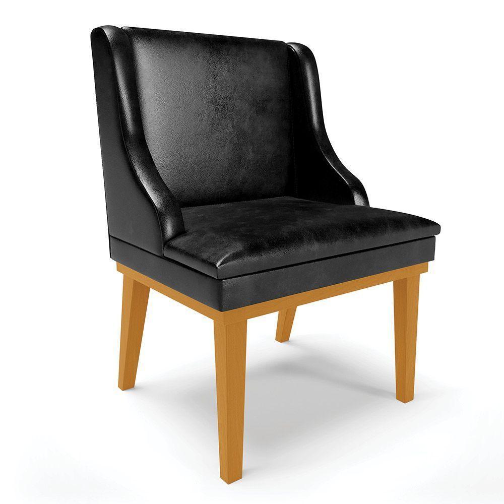 Cadeira Liz Corano Base Fixa Madeira Castanho - Cor Preto - 1