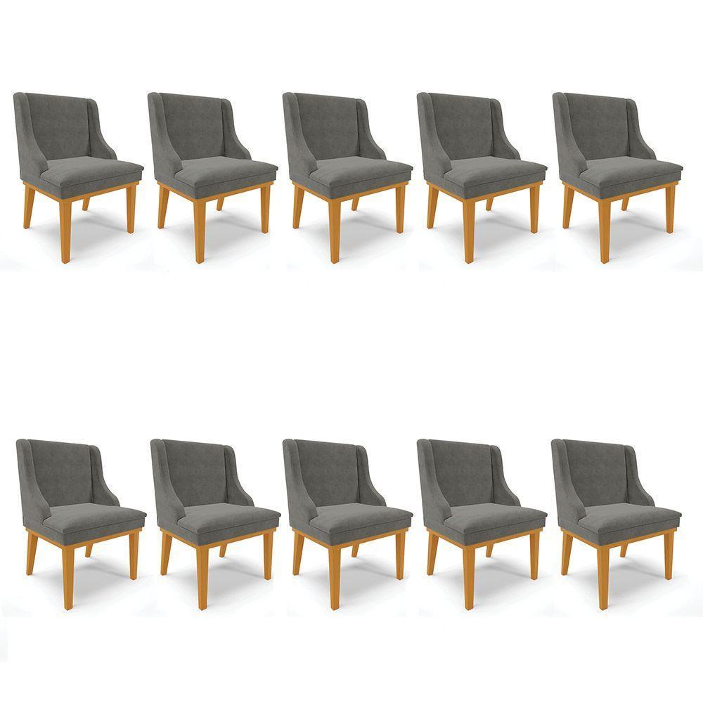 Kit 10 Cadeiras De Jantar Base Madeira Castanho Grafite - 1