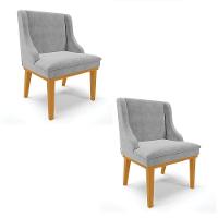 Kit 02 Cadeiras De Jantar Base Madeira Castanho Cinza - 1