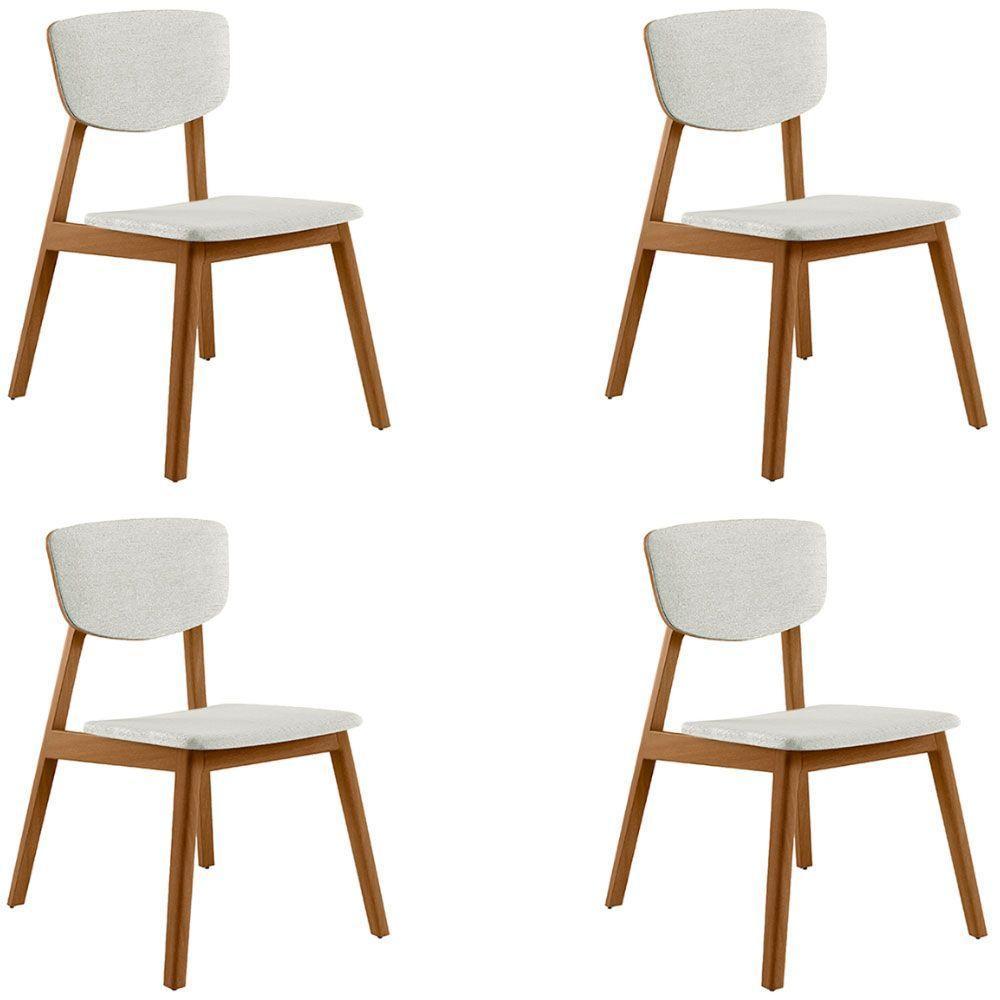 Kit 4 Cadeiras Madeira Maciça Lang Linho Off White/mel - 1