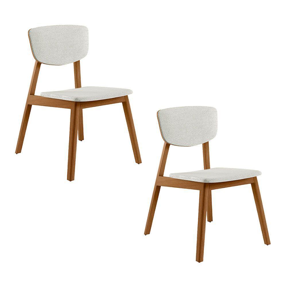 Kit 2 Cadeiras Madeira Maciça Lang Linho Off White/mel - 12