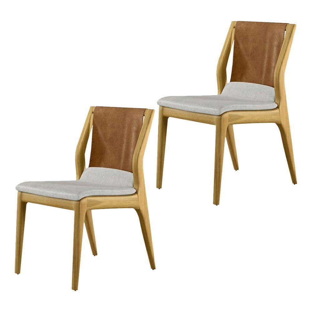 Kit 2 Cadeiras Madeira Maciça Bruyne Pu/linho Marrom/bege - 1