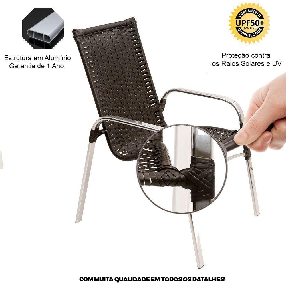 Jogo De Cadeira Alumínio E Espreguiçadeiras Com Mesa Trama Original Preto - 2