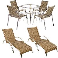 Jogo De Cadeira Alumínio E Espreguiçadeiras Com Mesa Trama Original Capuccino - 1