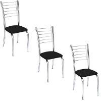 Conjunto 3 Cadeiras Cromadas Para Cozinha Kiara-corino Preto - 1