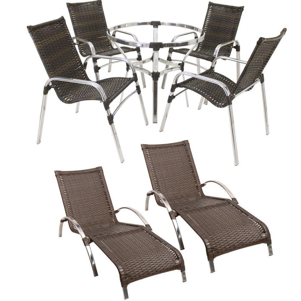 Jogo De Cadeira Alumínio E Espreguiçadeiras Com Mesa Trama Original Pedra Ferro - 1