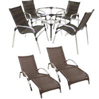 Jogo De Cadeira Alumínio E Espreguiçadeiras Com Mesa Trama Original Pedra Ferro - 1