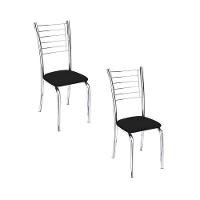 Conjunto 2 Cadeiras Cromadas Para Cozinha Kiara-corino Preto - 1
